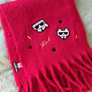 Karl Lagerfeld Red Scarf with Playful Patches